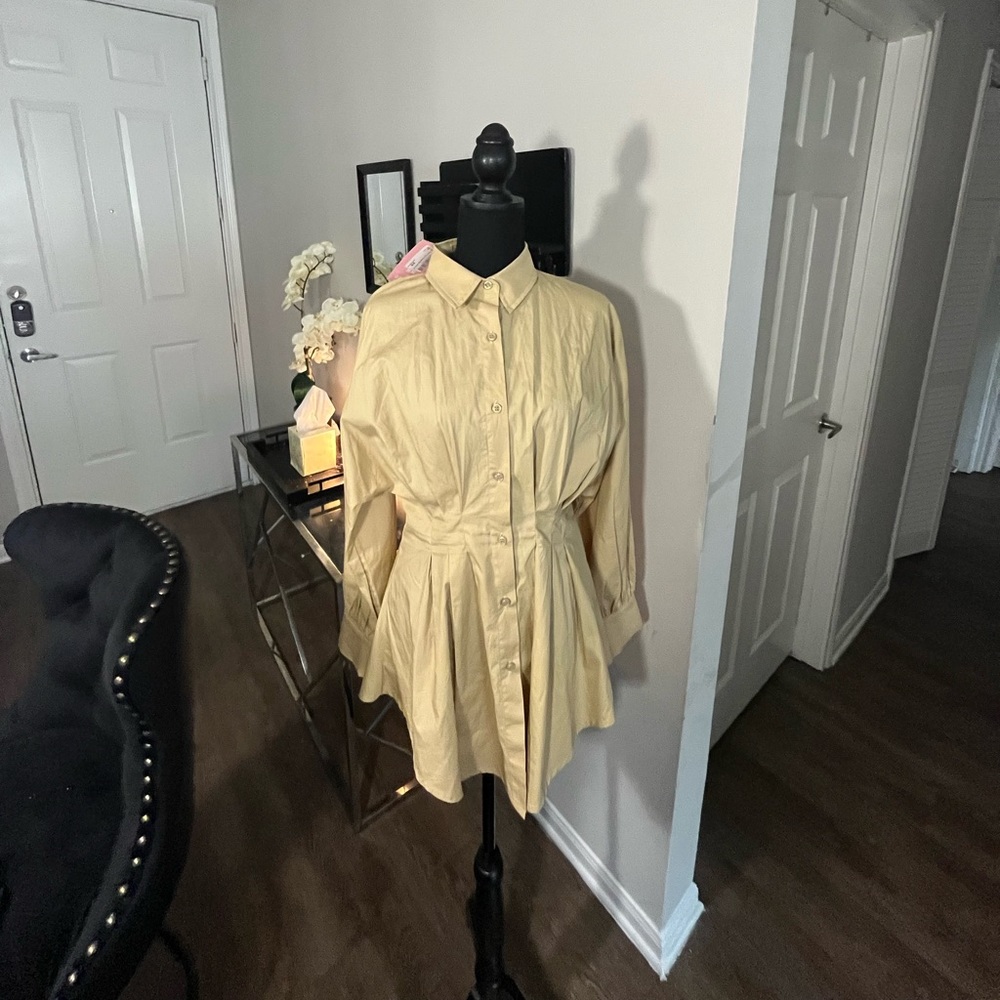 Nude Dress , Button down dress , Long sleeve